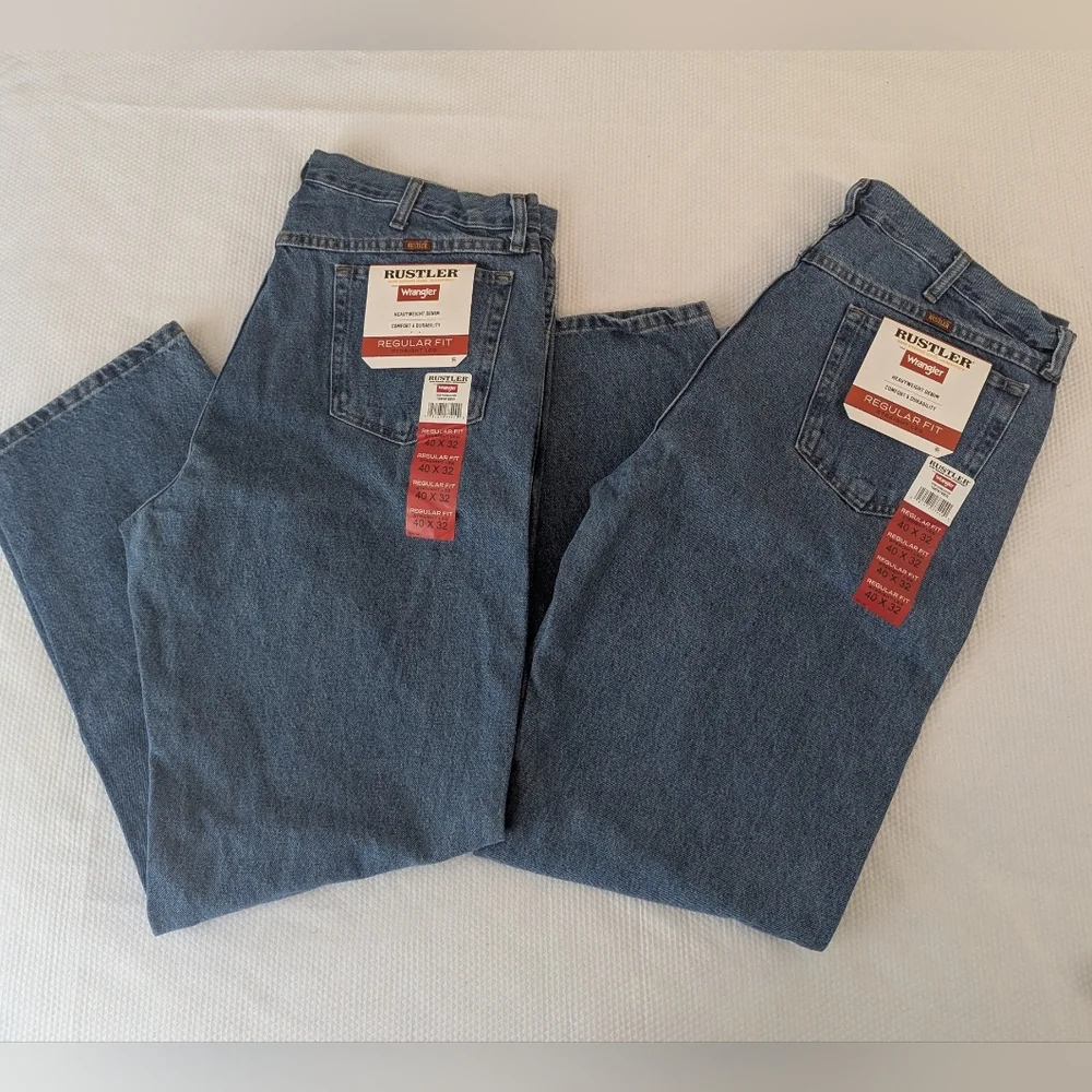 Wrangler Rustler Regular Fit Straight Leg Irregular Mens 40x32 Working Jeans